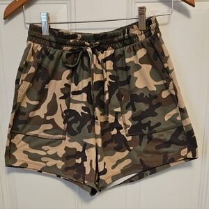 Zenana Green and Brown Cargo Shorts with Camouflage Design